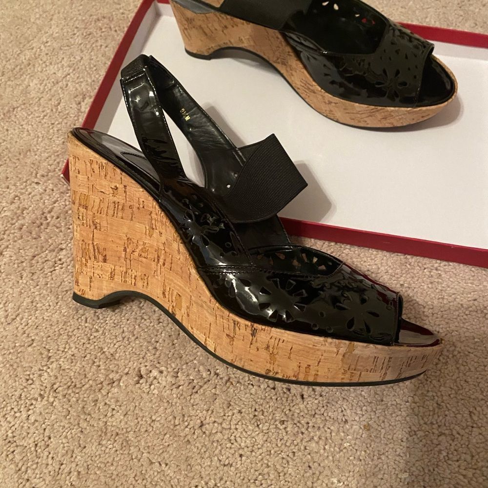 Vaneli black patent leather wedge, size 9.5 NWOT.